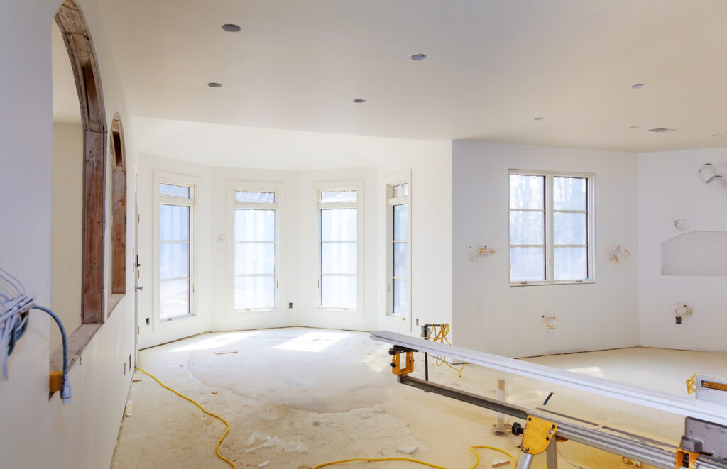 Universal design remodeling underway for a spacious living area